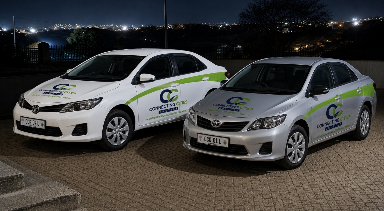 Connecting Cities Shuttle branded sedans