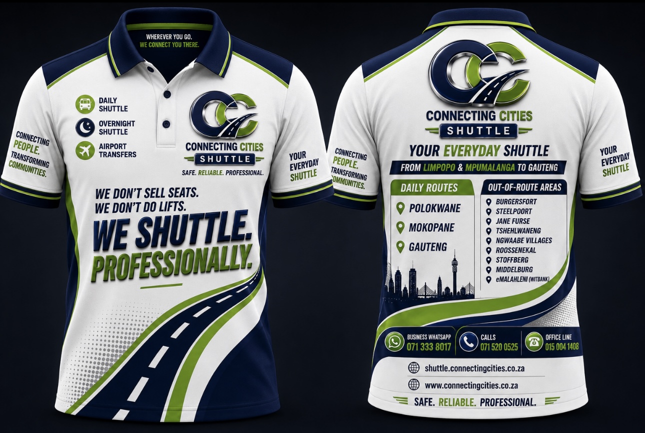 Connecting Cities Shuttle branded polo shirt